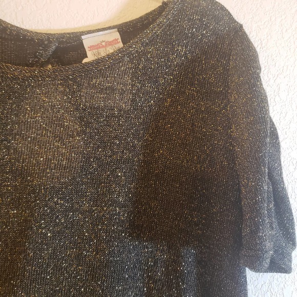 Kiki La Rue Metallic Gold Sparkle Black Top 2XL Keyhole Stretch Ruched Sleeve - Picture 5 of 9